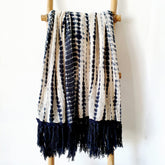 Dark Blue Tie-Dye Cotton Throw with Long Fringe | 125×195cm